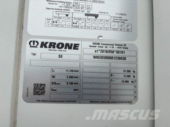 KRONE SE CITY KüHLER, CARRIER 1550, 1-ACHSAUFLIEGER MIT Altri semirimorchi