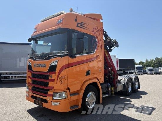 Scania R650 V8, 6X2, E6, LEDER, PENZ-CRANE 15Z - HOLZLADE 트랙터 유닛
