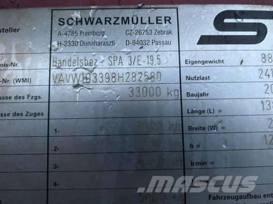 SCHWARZMüLLER ,FAHRZEUGTRANSPORTER, MULDE + HUBDACH, EDSCHA-VE Semi-trailer med Gardinsider