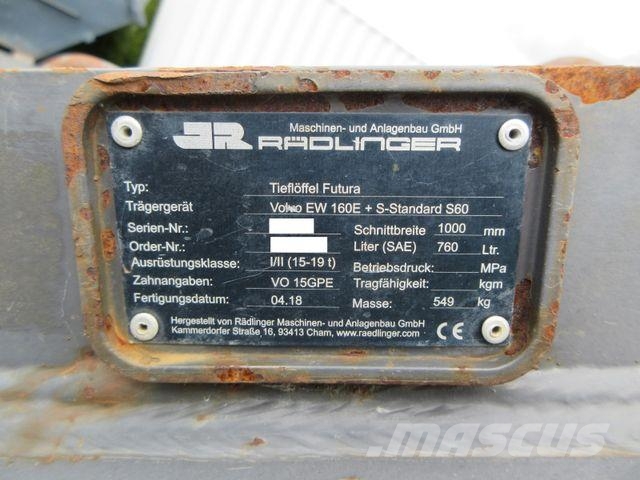 Futura digging bucket, 1,000 mm, S60 coupling Backhoes