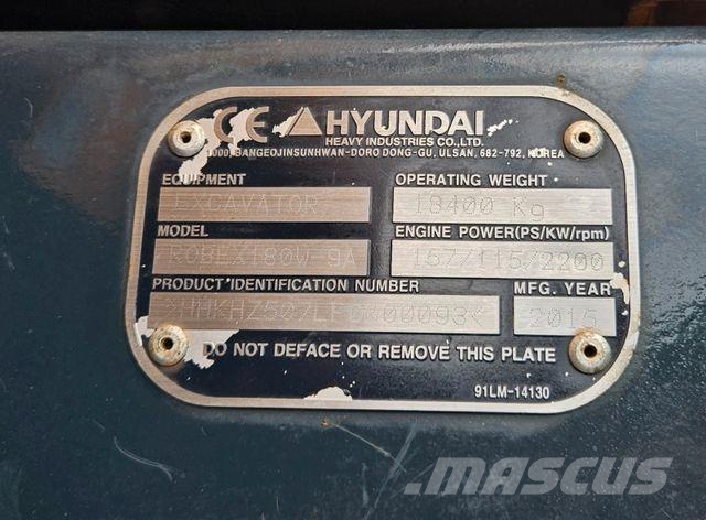 Hyundai ROBEX 180 W-9A *2015*9.055h*M-Boom*Schild-Pratze Excavadoras de ruedas