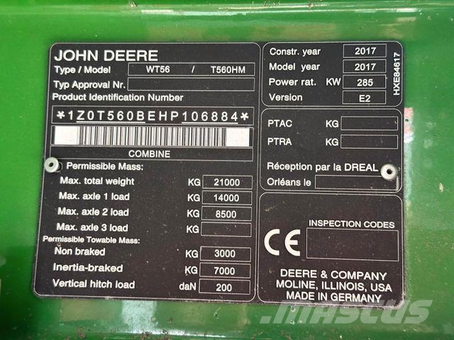 John Deere WT56/T560HM Mähdrescher *verunfallt* Зернозбиральні комбайни