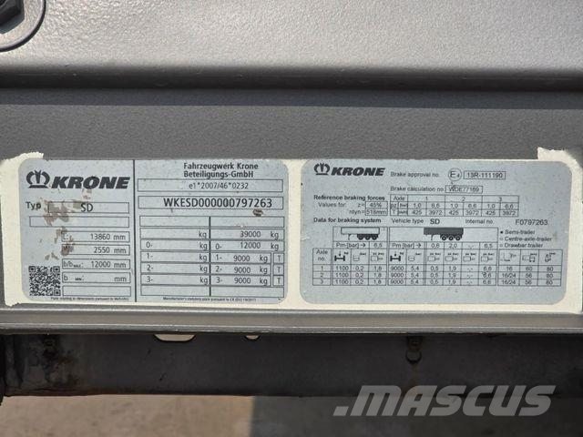 Krone SD * PLATEAU * BPW * 2X PALETTENKASTEN * Semi-reboques rebaixados
