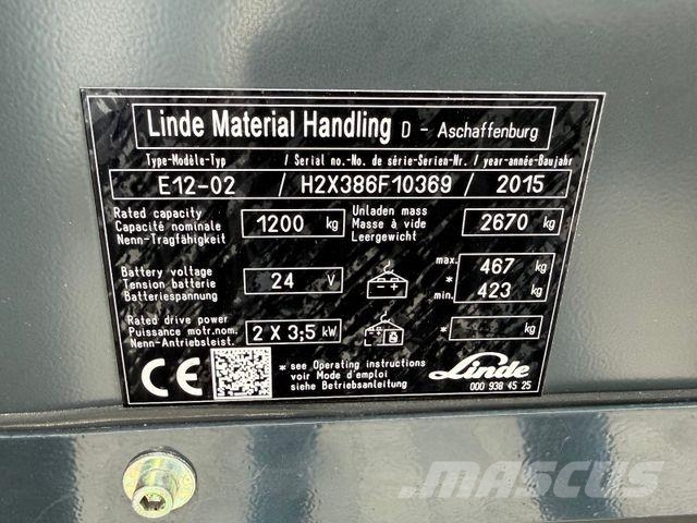 Linde E12-02 Freihub, Zinkenverstellung,Seitenschieber Elektrische heftrucks