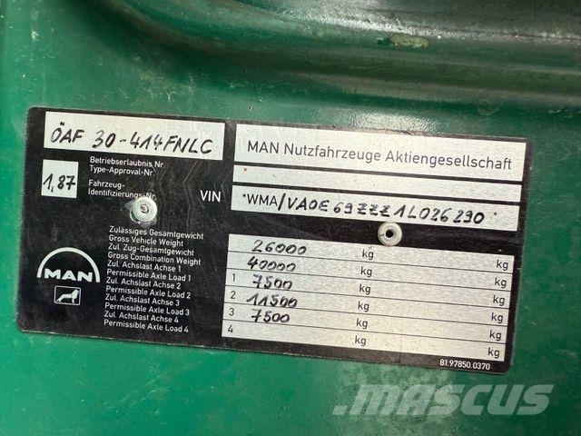 MAN ÖAF 30-414 FLNC 6X2 ABROLLK. BLATT LUFT ABS KLIM Camion benne