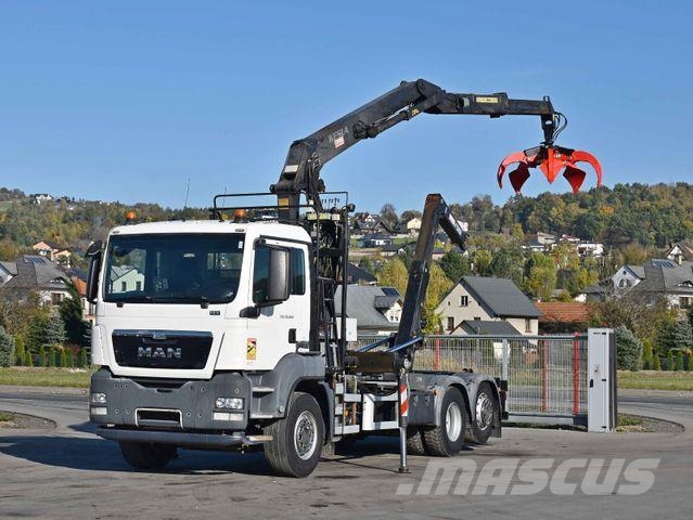 MAN TGS 26.360 Abrollkipper* KESLA 2114 Z * TOP Камиони с кран с кука
