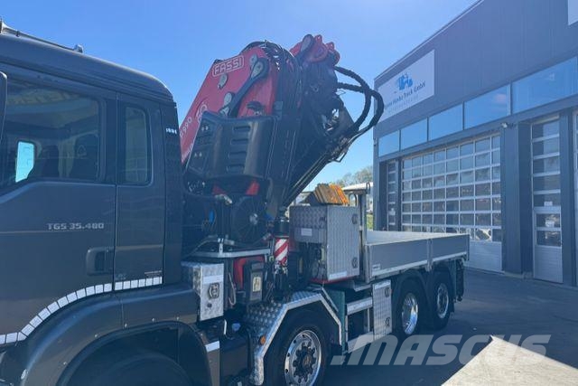 MAN TGS 35.480 8x4H Fassi 990-8 Flyjib& Troil Camion plateau ridelle avec grue