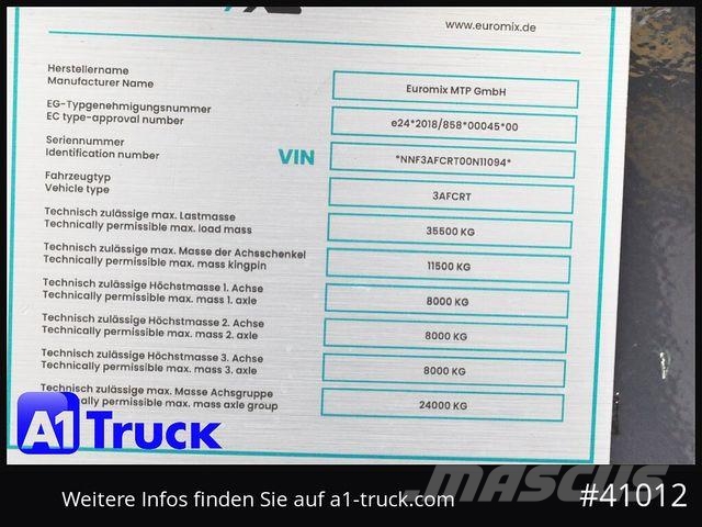 Meiller Euromix ca 24m³ Stahl, Lift SAF, Tageszulassun Kippladerauflieger