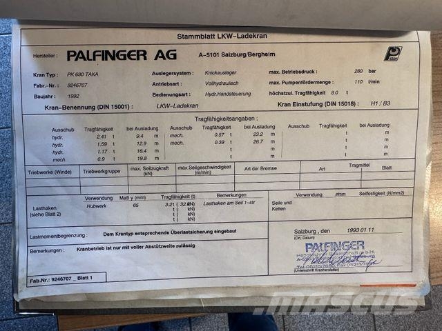 Mercedes-Benz Palfinger PK 680 TK 26,7 m-max.2.410 kg -Funk FB Camiones grúa