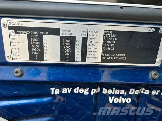 Scania R 580 V8 SZM TOPLINE mit Hydrl. Pumpe 6x4 Vetopöytäautot