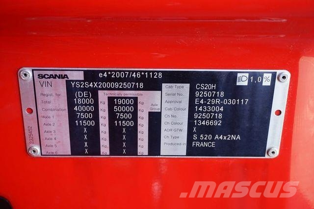 Scania S 520 / V 8 / EURO 6 / ACC / RETARDER / PEŁNA Влекачи