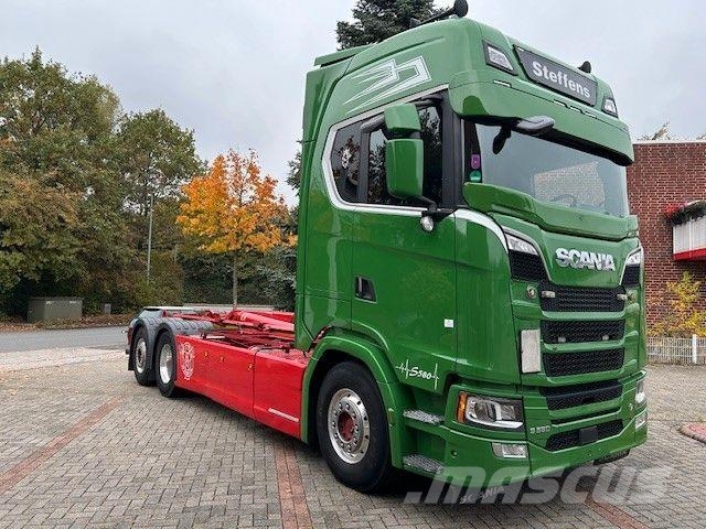 Scania S580 V8 MEILLER Abroller mit Lift+Lenkachse 6x2 Rol kiper kamioni sa kukom za podizanje tereta