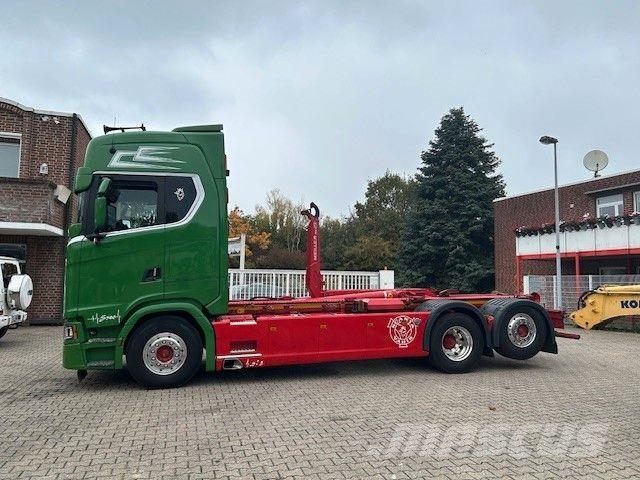 Scania S580 V8 MEILLER Abroller mit Lift+Lenkachse 6x2 Rol kiper kamioni sa kukom za podizanje tereta