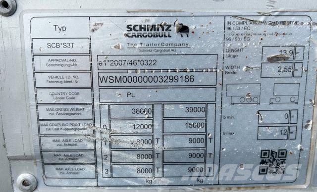 Schmitz Cargobull / BURTOFIRANKA / XL / OŚ PODNOSZONA Semirremolques de caja de lona