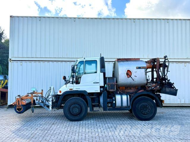 Unimog U400 mit Bitumspritze Breining + Besen 아스팔트 포장장비