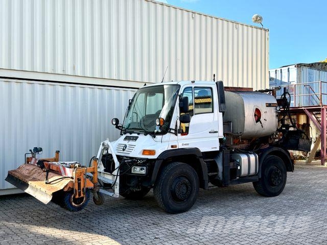 Unimog U400 mit Bitumspritze Breining + Besen 아스팔트 포장장비