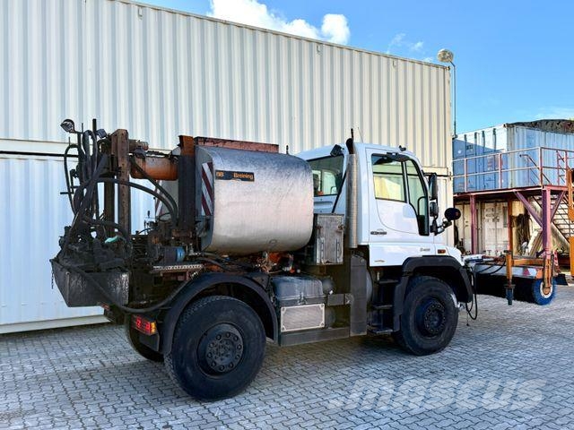 Unimog U400 mit Bitumspritze Breining + Besen 아스팔트 포장장비