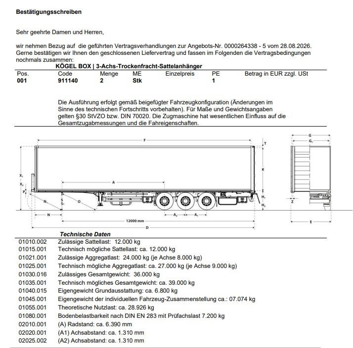 Kögel 3 Achs ISO-Koffer NEUFAHRZEUG Lift -> KW 49 26 Kofferauflieger