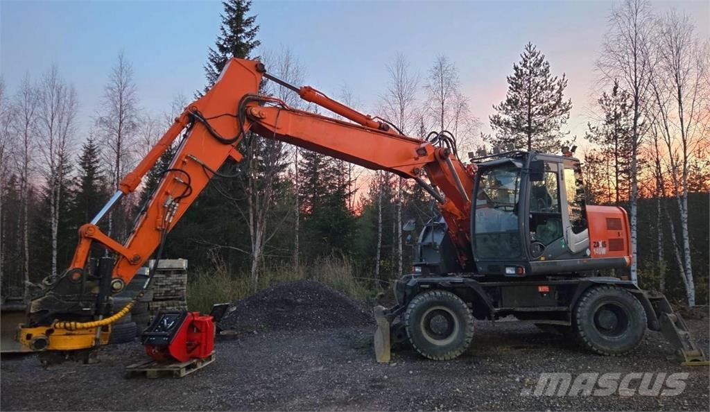 Hitachi ZX140W-3, Engcon, Webasto, 3 kauhaa, rasvari Ekskavatori uz riteņiem