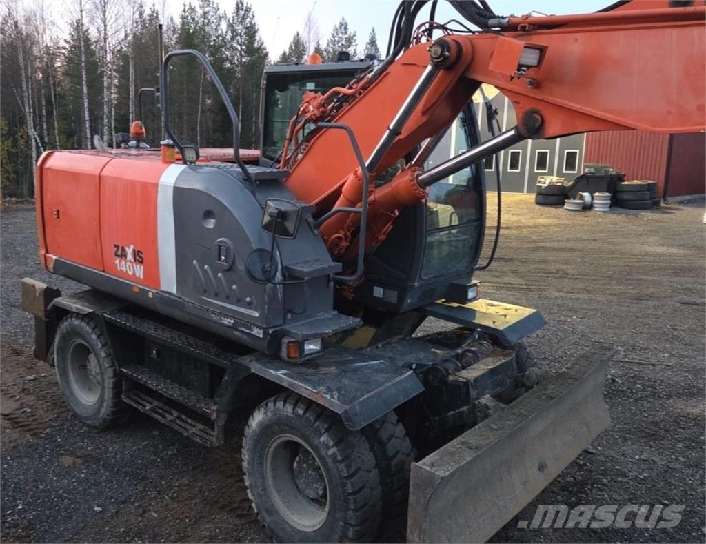 Hitachi ZX140W-3, Engcon, Webasto, 3 kauhaa, rasvari Ekskavatori uz riteņiem