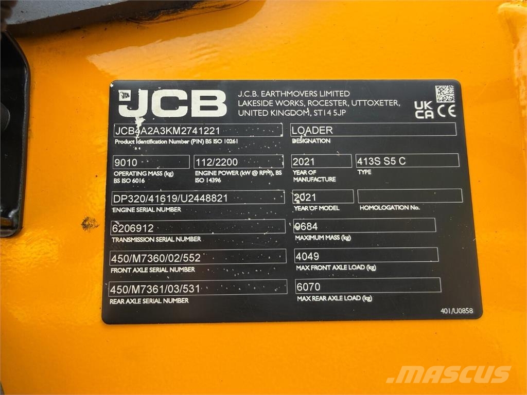 JCB 413K Gumikerekes homlokrakodók