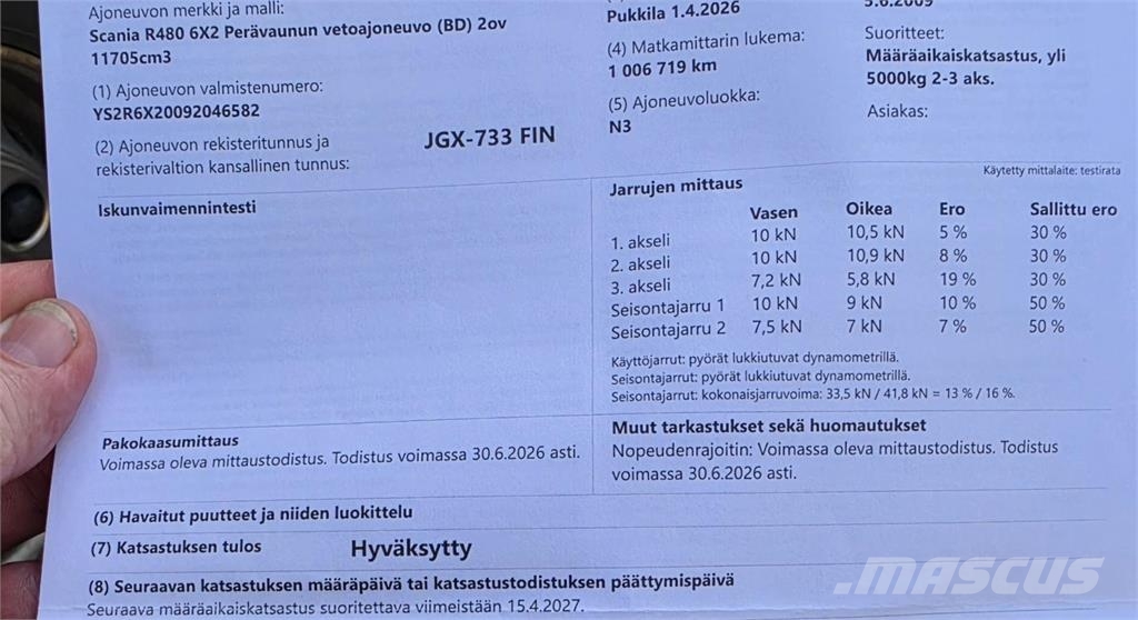 Scania R480 6X2 Vaijerivaihtolava-auto Vrachtwagen met containersysteem