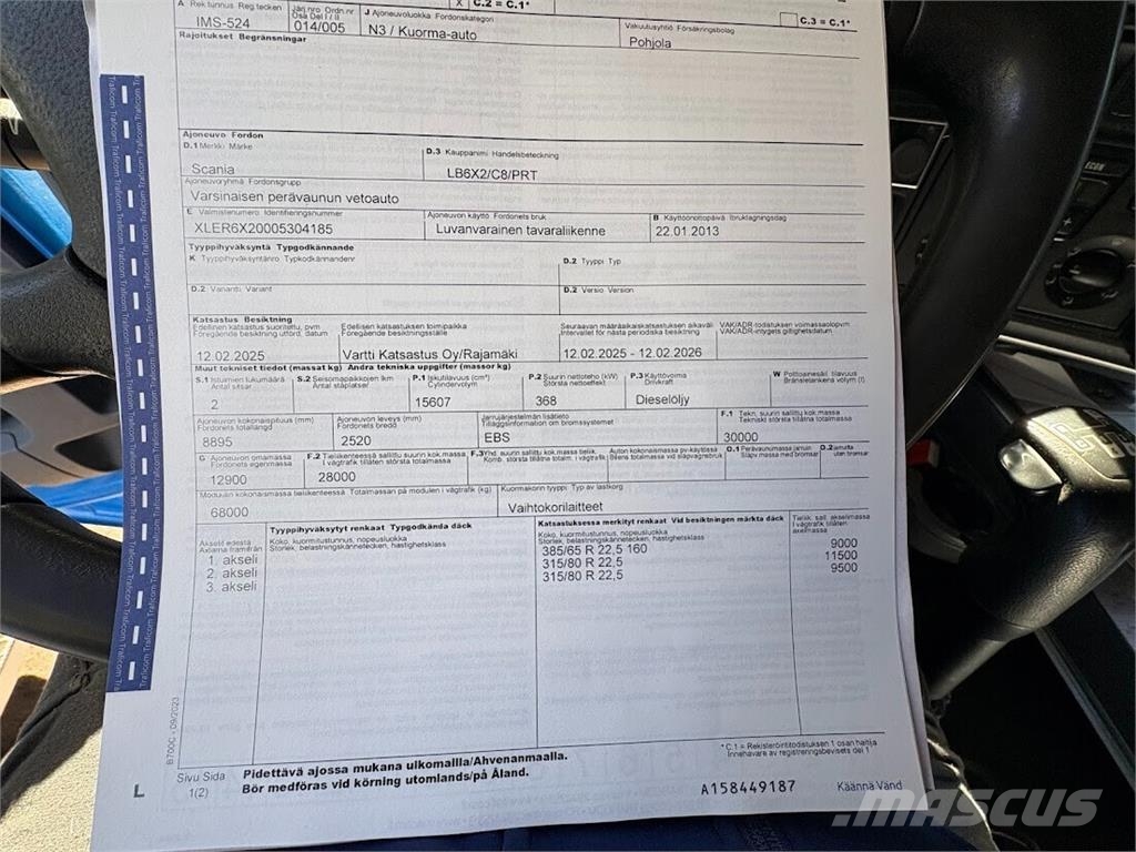 Scania R500 V8 6x2 Koukkulaitteella Hákový nosič kontejnerů