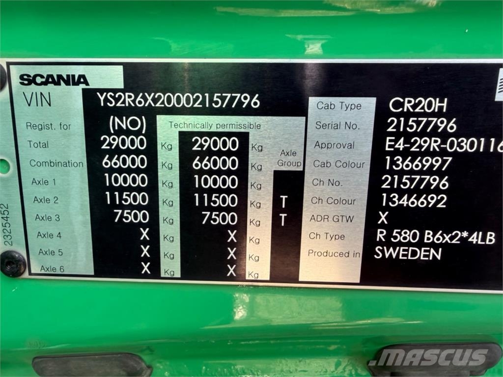 Scania R580 6x2 Euro6 hidastin Camiones con chasís y cabina
