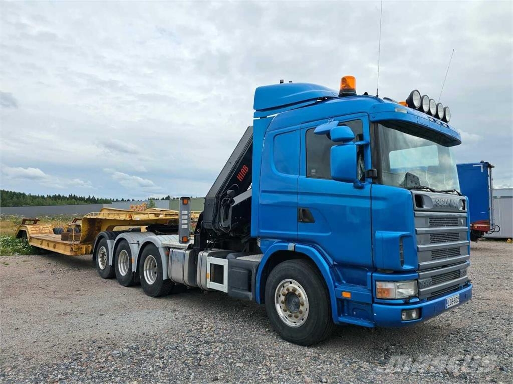 Siimet PPV lavetti ja Scania 144 Hiab 330-5 nosturil Low loader-semi-trailers