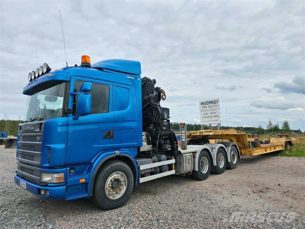 Siimet PPV lavetti ja Scania 144 Hiab 330-5 nosturil Low loader-semi-trailers