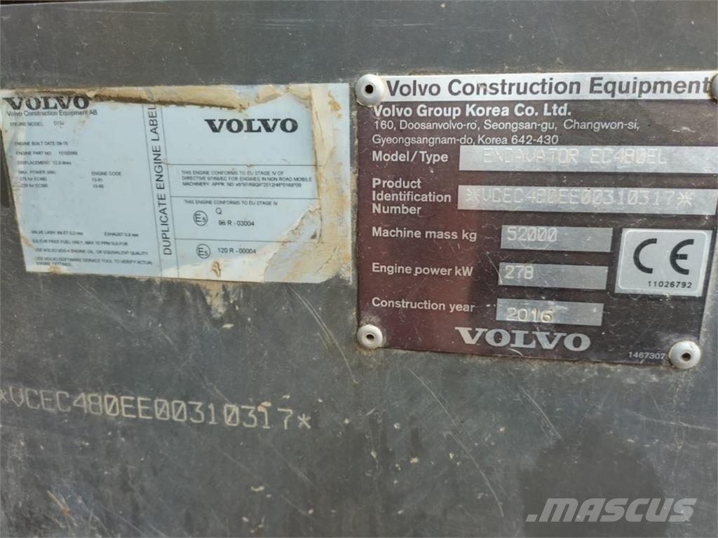 Volvo EC480EL, Webasto, Rasvari, Trimble 3D Гусеничні екскаватори