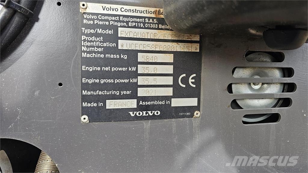 Volvo ECR 58 F, Rototilt, 4 kauhaa, Webasto Minigraafmachines < 7t