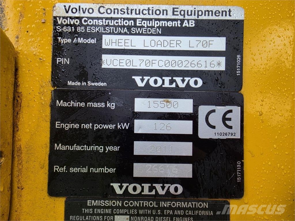 Volvo L70F, Rasvari, Kauha Utovarivači na kotačima