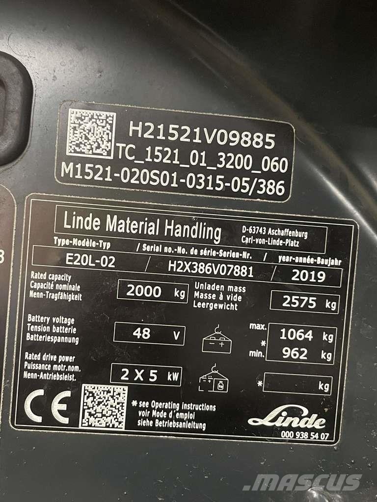 Linde E20L-02-386 شاحنات ذات رافعات شوكية تعمل بالكهرباء