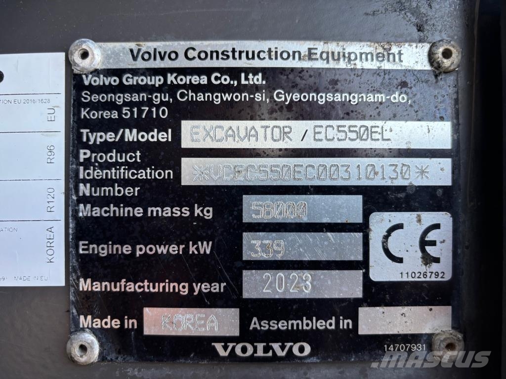 Volvo EC550EL + 750MM TELAT + TÄYSPITKÄT OHJURIT + KAHDE Paletli ekskavatörler