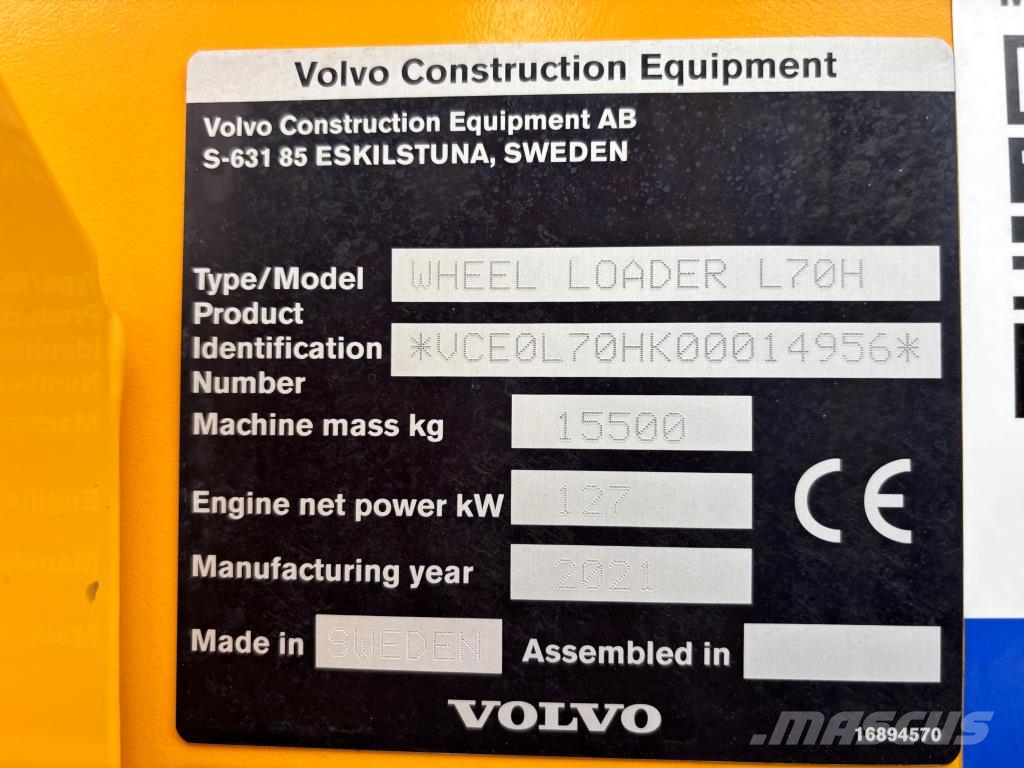 Volvo L70H + PIKALIITIN + KAHDET LISÄHYDRAULIIKAT + BSS Incarcator pe pneuri