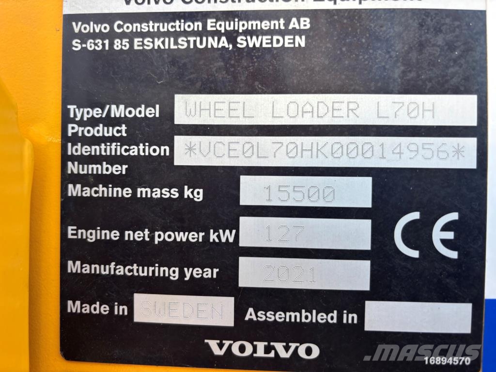 Volvo L70H + PIKALIITIN + KAHDET LISÄHYDRAULIIKAT + BSS Cargadoras sobre ruedas