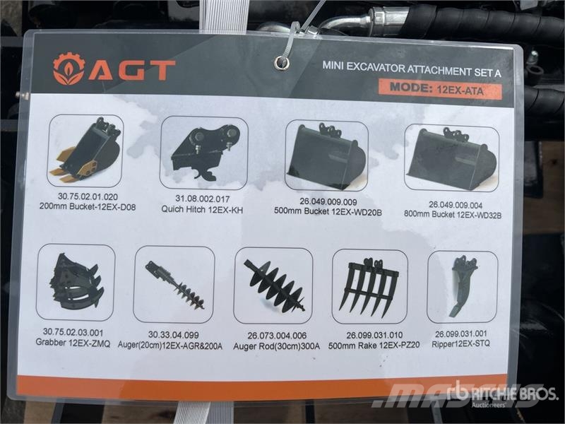 AGT 12EX-ATA Q/C Quantity of (9) Mini Excavator Attach Other components