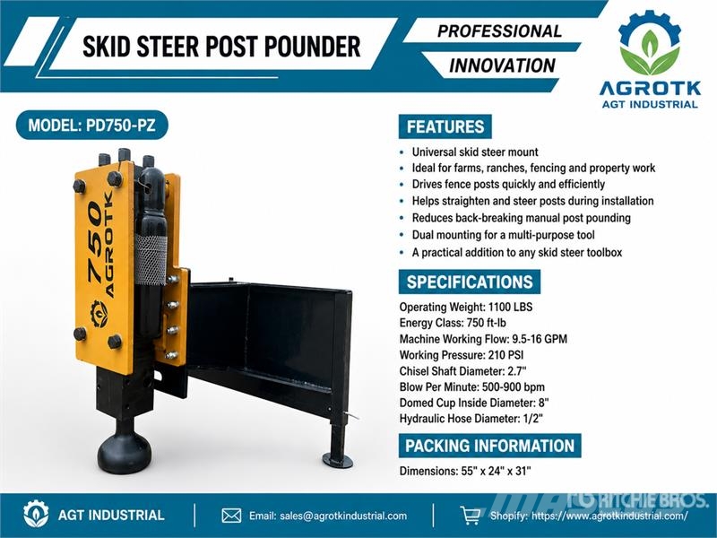AGT PD750-PZ Skid Steer Post Pounder (Unused) Other components