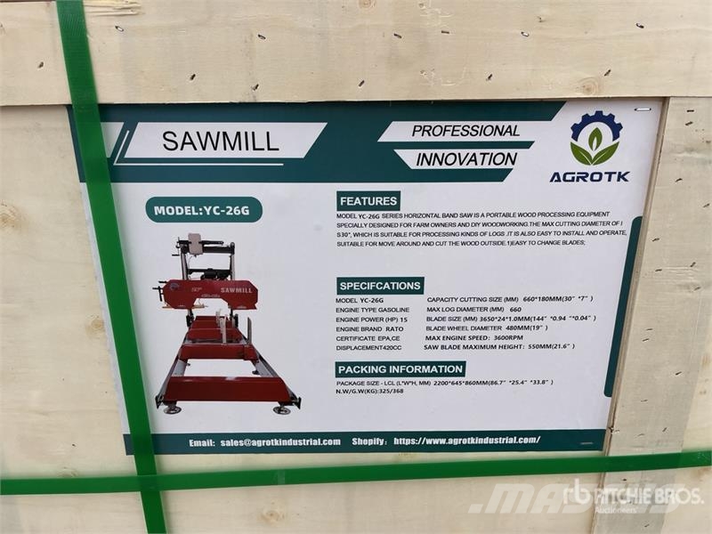 AGT YC-26G Portable Sawmill (Unused) Máquina de sierra