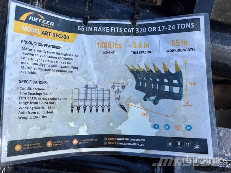 Arteer 1700 mm Q/C Excavator Rake Vaalutid ja kaarutid