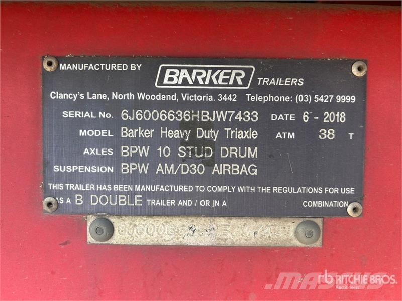 Barker 13.6 m Tri/A Moving Floor Trailer Walking floor semi-trailers