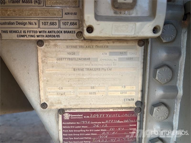  Byrne Tri/A B-Double Lead Livestock Trailer مقطورات نقل الحيوانات