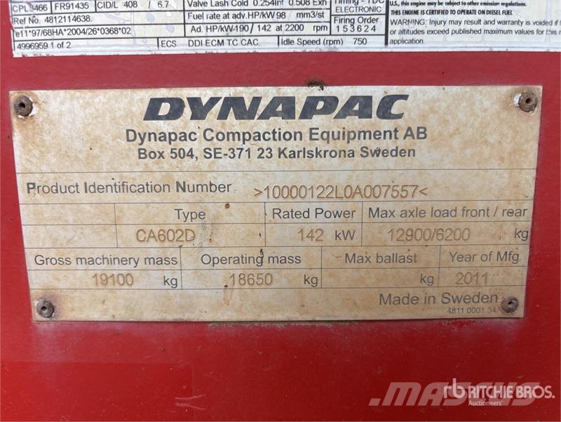 Dynapac CA602D Smooth Drum Compactor Ühe trumliga rullid
