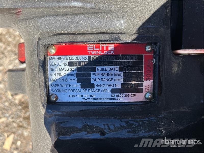Elite Twinlock Excavator Coupler - Fits Doosan DX80R (Un Quick connectors