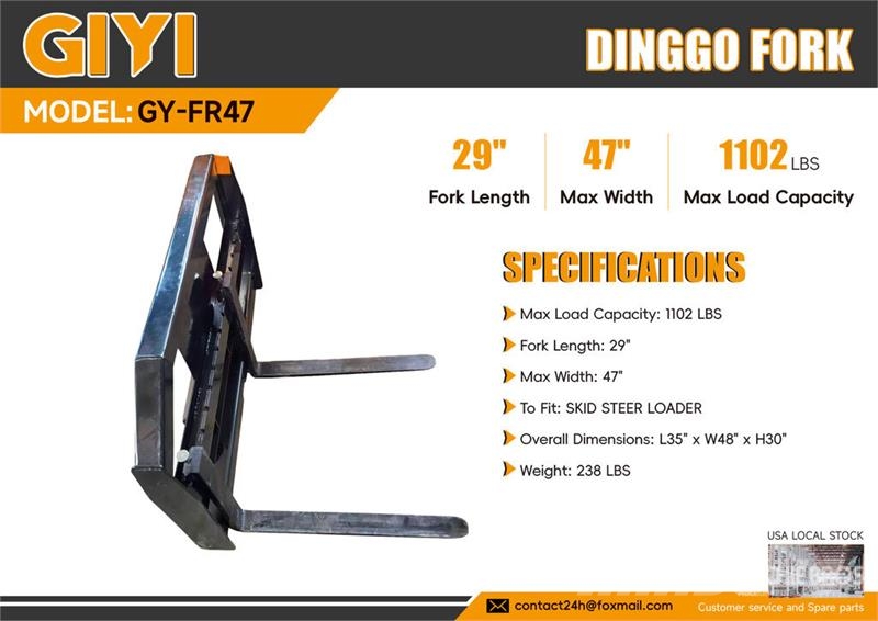 GIYI GY-FR47 47 in Mini Dingo Skid Steer Forks (Un Pallgafflar