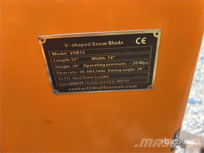  GIYI GY-VSB74 74 in V-Shaped Skid Steer Snow Blade Снежные отвалы и плуги