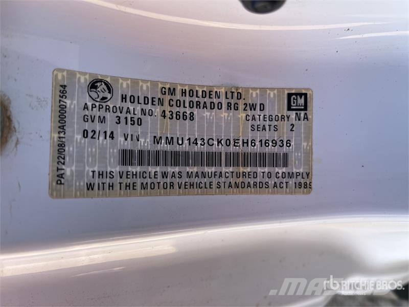 Holden Colorado 4x2 Pickup (Inoperable) Furgoni altro
