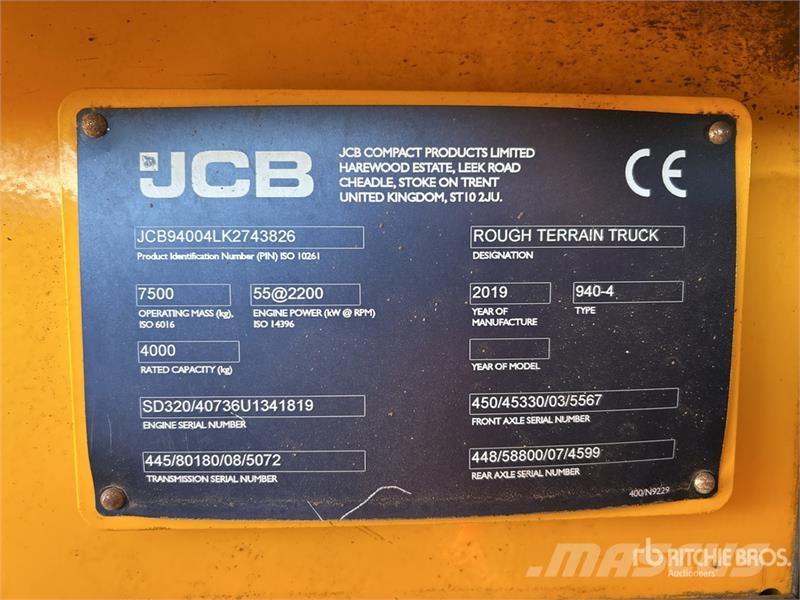 JCB 9404 4000 kg 4x4 Rough Terrain Forklift Tereptargonca