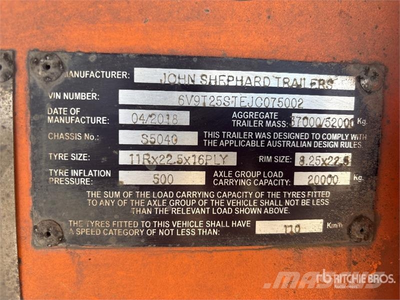  John Shephard 9.5 m Tri/A Side Dump Trailer مقطورات قلابة